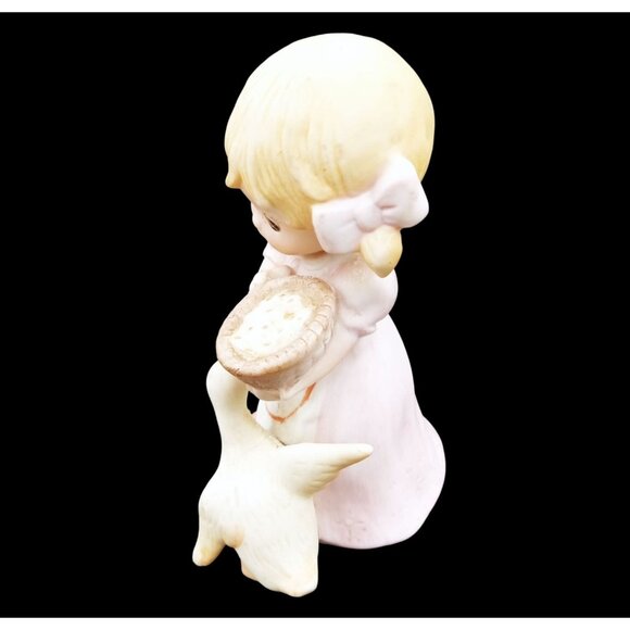 Homco Farm Girl Feeding Duck Porcelain Blond Kid Pink Dress Vintage Figure 4" - Picture 6 of 15